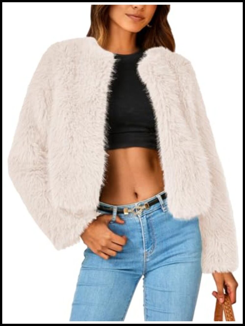Women's Cropped Faux Fur Coat Fuzzy Long Sleeve Winter Outerwear